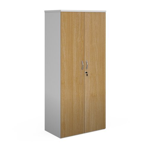 Duo double door cupboard 1790mm high with 4 shelves white with oak doors - R1790DD-WHO