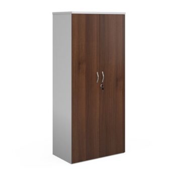 Duo double door cupboard 1790mm high with 4 shelves white with walnut doors - R1790DD-WHW
