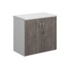 Duo double door cupboard 740mm high with 1 shelf white with grey oak doors - R740DD-WHGO