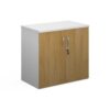 Duo double door cupboard 740mm high with 1 shelf white with oak doors - R740DD-WHO