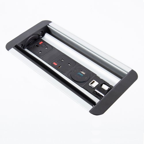 Eclipse in-table rollover power module 2 x UK sockets 1 x TUF (A&C connectors) USB charger 1 x RJ45 socket 1 x HDMI socket black/silver - ENDD2-K