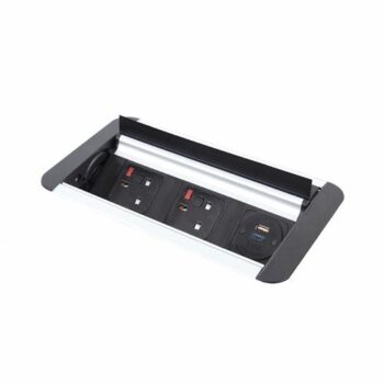 Eclipse in-table rollover power module 2 x UK sockets 1 x TUF (A&C connectors) USB charger black/silver - ENDD1-K