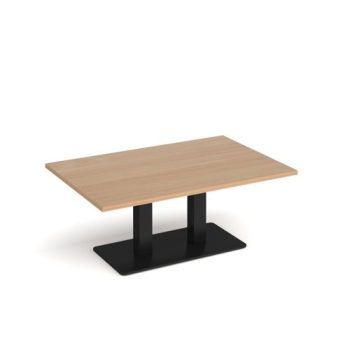 Eros rectangular coffee table with flat black rectangular base and twin uprights 1200mm x 800mm beech - ECR1200-K-B