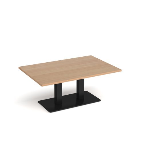 Eros rectangular coffee table with flat black rectangular base and twin uprights 1200mm x 800mm beech - ECR1200-K-B