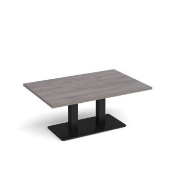 Eros rectangular coffee table with flat black rectangular base and twin uprights 1200mm x 800mm grey oak - ECR1200-K-GO