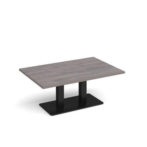 Eros rectangular coffee table with flat black rectangular base and twin uprights 1200mm x 800mm grey oak - ECR1200-K-GO
