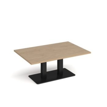 Eros rectangular coffee table with flat black rectangular base and twin uprights 1200mm x 800mm kendal oak - ECR1200-K-KO
