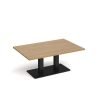 Eros rectangular coffee table with flat black rectangular base and twin uprights 1200mm x 800mm oak - ECR1200-K-O