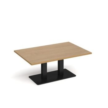 Eros rectangular coffee table with flat black rectangular base and twin uprights 1200mm x 800mm oak - ECR1200-K-O