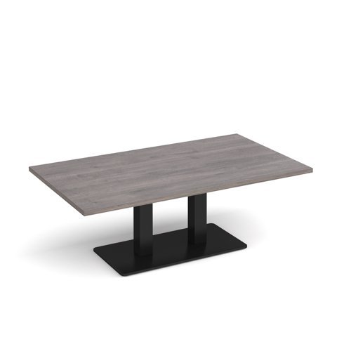 Eros rectangular coffee table with flat black rectangular base and twin uprights 1400mm x 800mm grey oak - ECR1400-K-GO