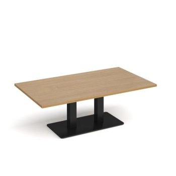 Eros rectangular coffee table with flat black rectangular base and twin uprights 1400mm x 800mm oak - ECR1400-K-O
