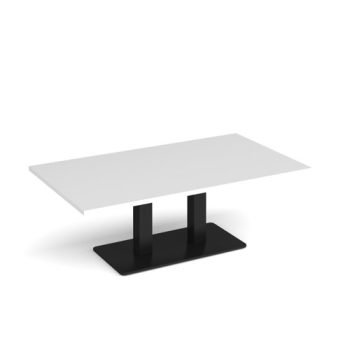 Eros rectangular coffee table with flat black rectangular base and twin uprights 1400mm x 800mm white - ECR1400-K-WH