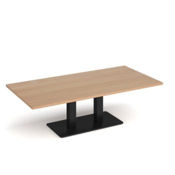 Eros rectangular coffee table with flat black rectangular base and twin uprights 1600mm x 800mm beech - ECR1600-K-B