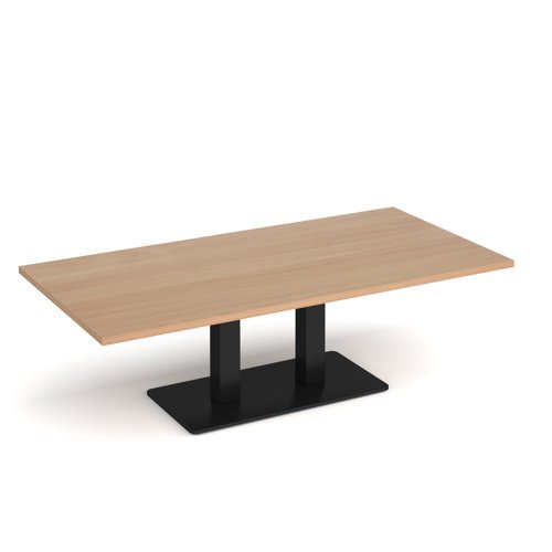 Eros rectangular coffee table with flat black rectangular base and twin uprights 1600mm x 800mm beech - ECR1600-K-B