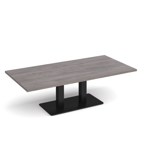 Eros rectangular coffee table with flat black rectangular base and twin uprights 1600mm x 800mm grey oak - ECR1600-K-GO