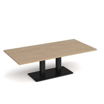 Eros rectangular coffee table with flat black rectangular base and twin uprights 1600mm x 800mm kendal oak - ECR1600-K-KO