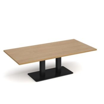 Eros rectangular coffee table with flat black rectangular base and twin uprights 1600mm x 800mm oak - ECR1600-K-O
