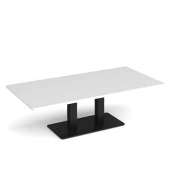 Eros rectangular coffee table with flat black rectangular base and twin uprights 1600mm x 800mm white - ECR1600-K-WH