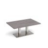 Eros rectangular coffee table with flat brushed steel rectangular base and twin uprights 1200mm x 800mm grey oak - ECR1200-BS-GO