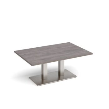 Eros rectangular coffee table with flat brushed steel rectangular base and twin uprights 1200mm x 800mm grey oak - ECR1200-BS-GO