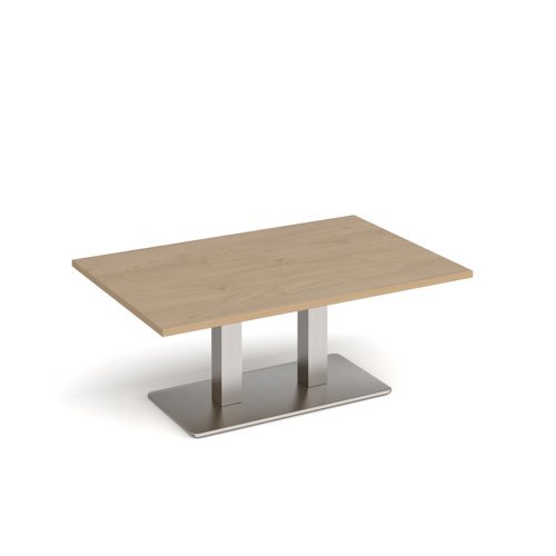 Eros rectangular coffee table with flat brushed steel rectangular base and twin uprights 1200mm x 800mm kendal oak - ECR1200-BS-KO