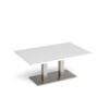 Eros rectangular coffee table with flat brushed steel rectangular base and twin uprights 1200mm x 800mm white - ECR1200-BS-WH