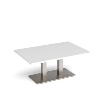 Eros rectangular coffee table with flat brushed steel rectangular base and twin uprights 1200mm x 800mm white - ECR1200-BS-WH