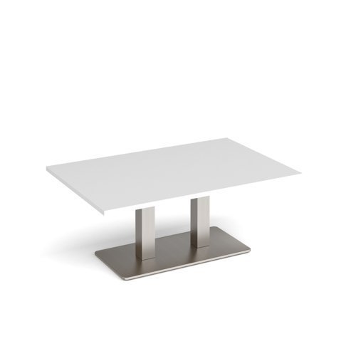 Eros rectangular coffee table with flat brushed steel rectangular base and twin uprights 1200mm x 800mm white - ECR1200-BS-WH