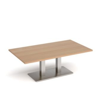 Eros rectangular coffee table with flat brushed steel rectangular base and twin uprights 1400mm x 800mm beech - ECR1400-BS-B