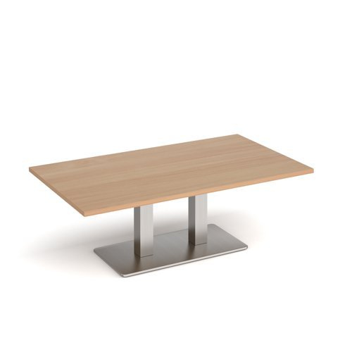 Eros rectangular coffee table with flat brushed steel rectangular base and twin uprights 1400mm x 800mm beech - ECR1400-BS-B