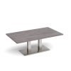 Eros rectangular coffee table with flat brushed steel rectangular base and twin uprights 1400mm x 800mm grey oak - ECR1400-BS-GO