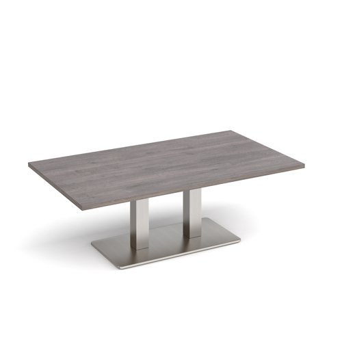 Eros rectangular coffee table with flat brushed steel rectangular base and twin uprights 1400mm x 800mm grey oak - ECR1400-BS-GO