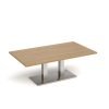 Eros rectangular coffee table with flat brushed steel rectangular base and twin uprights 1400mm x 800mm oak - ECR1400-BS-O