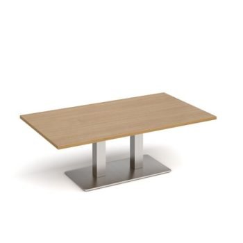 Eros rectangular coffee table with flat brushed steel rectangular base and twin uprights 1400mm x 800mm oak - ECR1400-BS-O