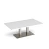 Eros rectangular coffee table with flat brushed steel rectangular base and twin uprights 1400mm x 800mm white - ECR1400-BS-WH