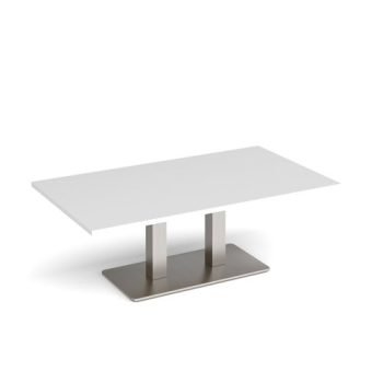 Eros rectangular coffee table with flat brushed steel rectangular base and twin uprights 1400mm x 800mm white - ECR1400-BS-WH