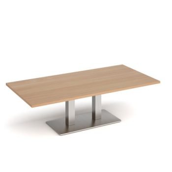 Eros rectangular coffee table with flat brushed steel rectangular base and twin uprights 1600mm x 800mm beech - ECR1600-BS-B