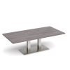 Eros rectangular coffee table with flat brushed steel rectangular base and twin uprights 1600mm x 800mm grey oak - ECR1600-BS-GO