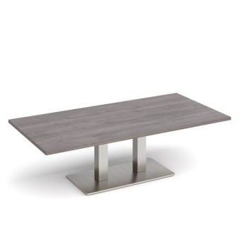 Eros rectangular coffee table with flat brushed steel rectangular base and twin uprights 1600mm x 800mm grey oak - ECR1600-BS-GO