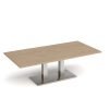 Eros rectangular coffee table with flat brushed steel rectangular base and twin uprights 1600mm x 800mm kendal oak - ECR1600-BS-KO