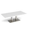 Eros rectangular coffee table with flat brushed steel rectangular base and twin uprights 1600mm x 800mm white - ECR1600-BS-WH