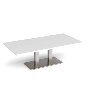 Eros rectangular coffee table with flat brushed steel rectangular base and twin uprights 1600mm x 800mm white - ECR1600-BS-WH