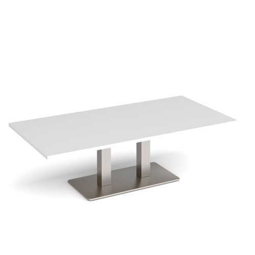 Eros rectangular coffee table with flat brushed steel rectangular base and twin uprights 1600mm x 800mm white - ECR1600-BS-WH