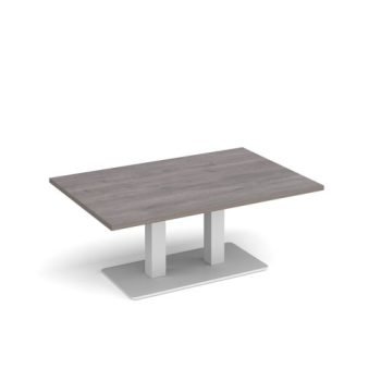 Eros rectangular coffee table with flat white rectangular base and twin uprights 1200mm x 800mm grey oak - ECR1200-WH-GO