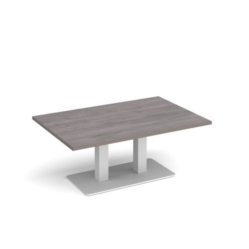Eros rectangular coffee table with flat white rectangular base and twin uprights 1200mm x 800mm grey oak - ECR1200-WH-GO
