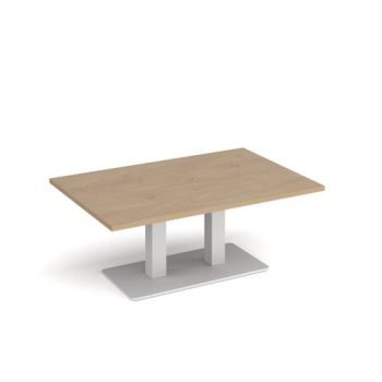 Eros rectangular coffee table with flat white rectangular base and twin uprights 1200mm x 800mm kendal oak - ECR1200-WH-KO