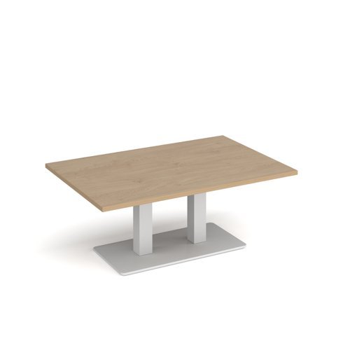 Eros rectangular coffee table with flat white rectangular base and twin uprights 1200mm x 800mm kendal oak - ECR1200-WH-KO