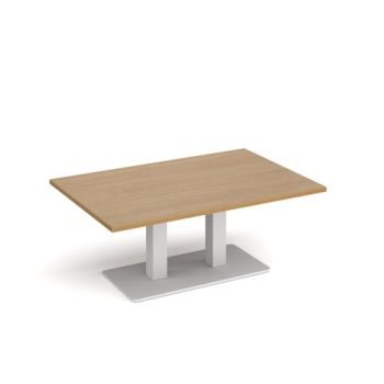 Eros rectangular coffee table with flat white rectangular base and twin uprights 1200mm x 800mm oak - ECR1200-WH-O