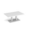 Eros rectangular coffee table with flat white rectangular base and twin uprights 1200mm x 800mm white - ECR1200-WH-WH