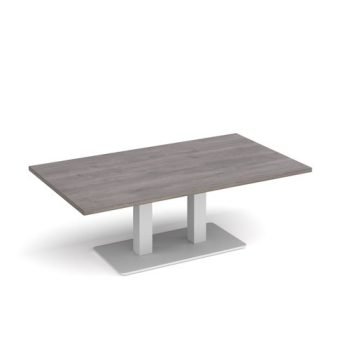 Eros rectangular coffee table with flat white rectangular base and twin uprights 1400mm x 800mm grey oak - ECR1400-WH-GO